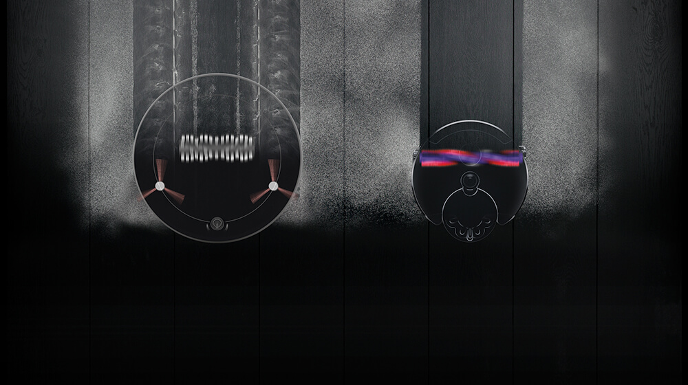 Comparison of the Dyson 360 Eye&trade; brush bar width compared to a competitor robot vacuum